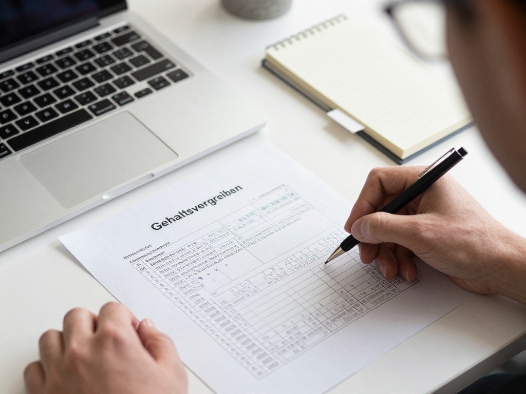Vorbereitung auf Gehaltsverhandlung mit Gehaltsvergleichen und Notizen